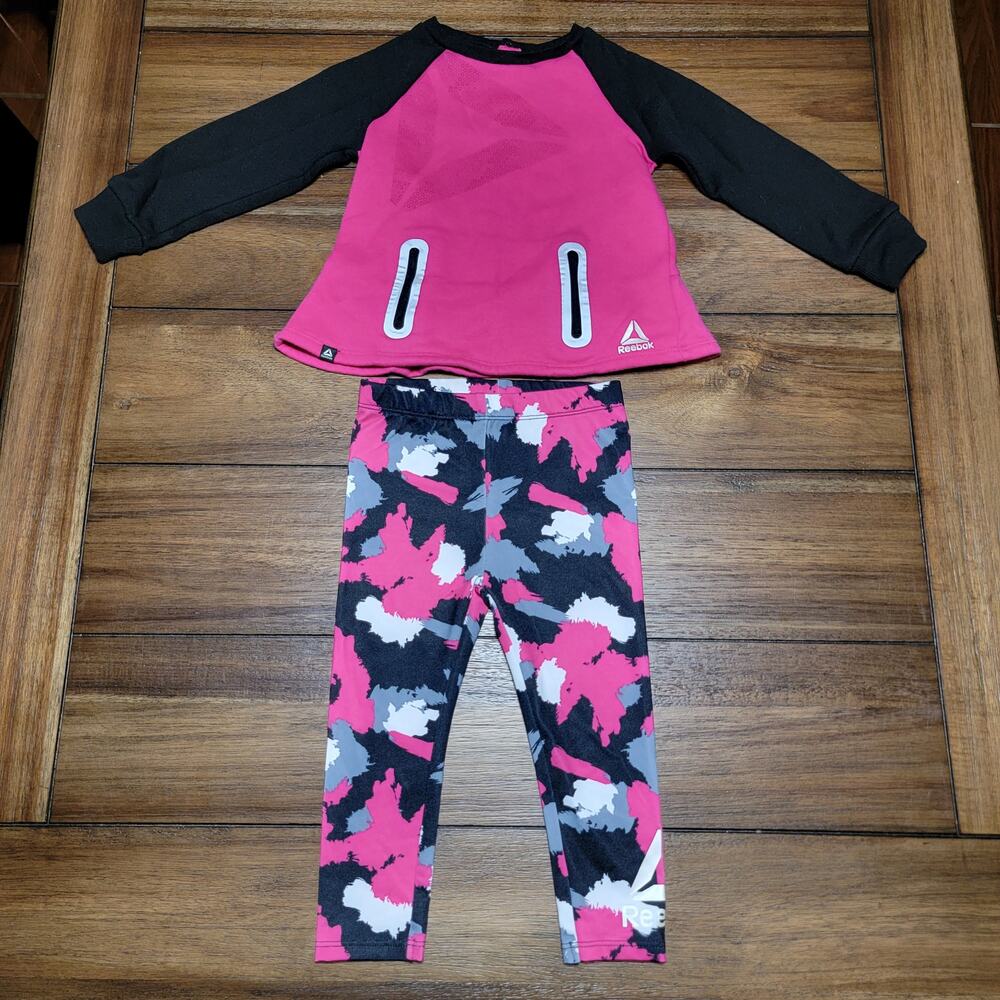 2Pc Reebok Toddler Girls Athletic Sweatshirt & Leggings Outfit - Size 2T